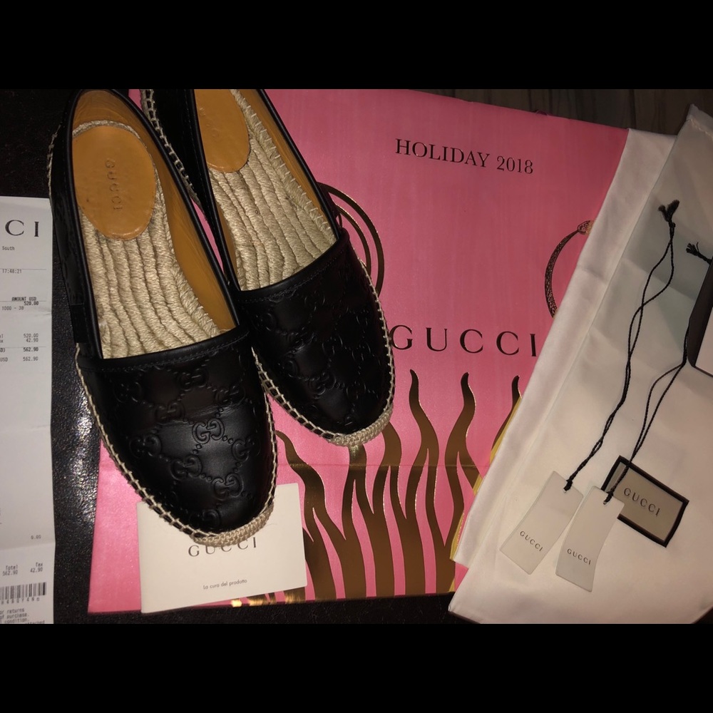 Gucci GG black leather espadrille